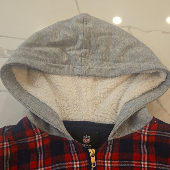 NFL New England Patriots Plaid Embroidered Spellout Flannel Hoodie Jacket XL - Picture 5 of 9